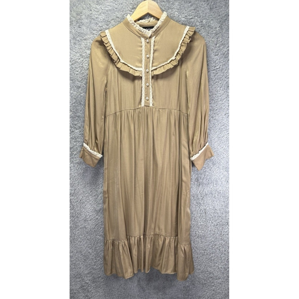 Scarlet Darkness Girls 12Y Brown Prairie Dress Ruffle Lace Victorian Cottagecore